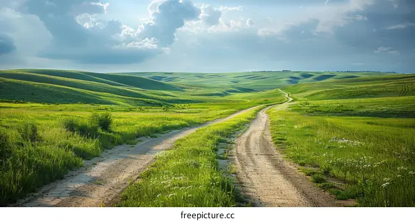 Rolling Green Hills with Dirt Road