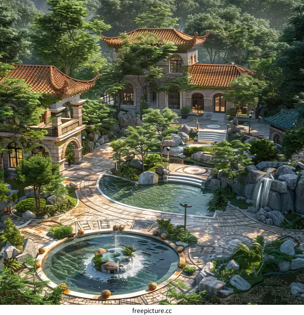 Chinese Garden Landscape Design Illustration