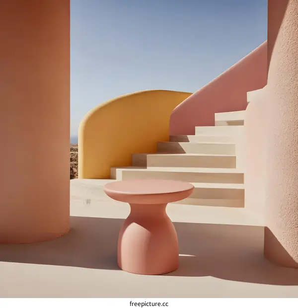 Pink Table on a  Modern Architecture Terrace