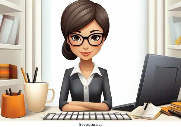 Confident businesswoman sitting at her desk and looking at the viewer