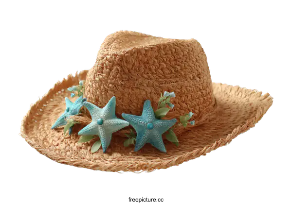 [Transparent Background PNG]Beautiful Straw Hat with Decorative Starfish
