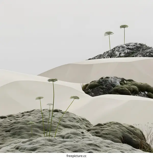 Minimalist Desert Landscape with Green Plants
