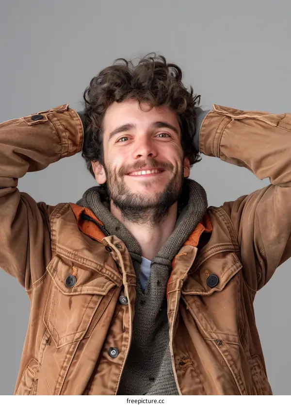 Smiling Caucasian Man in a Light Brown Jacket