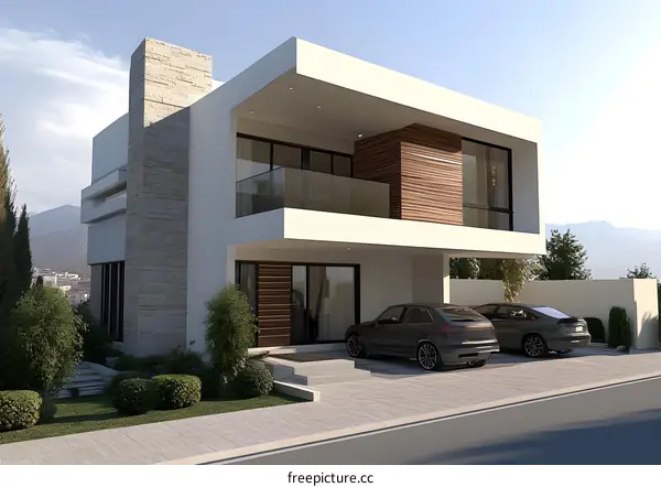 Modern House Design with Stone and Wood Exterior