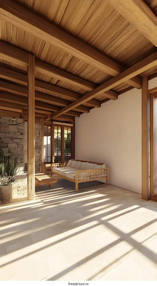 Modern Minimalist Wooden Beam Ceiling Interior Design