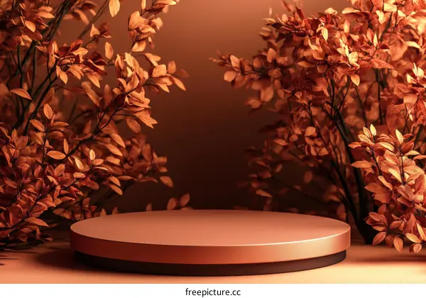 Autumnal Display Podium with Dried Leaves