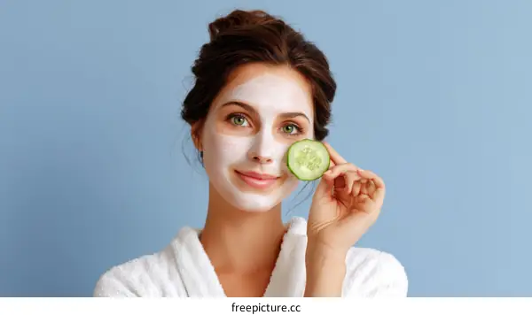 Woman with face mask and cucumber slice
