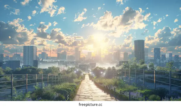 Urban Oasis Golden Hour Cityscape