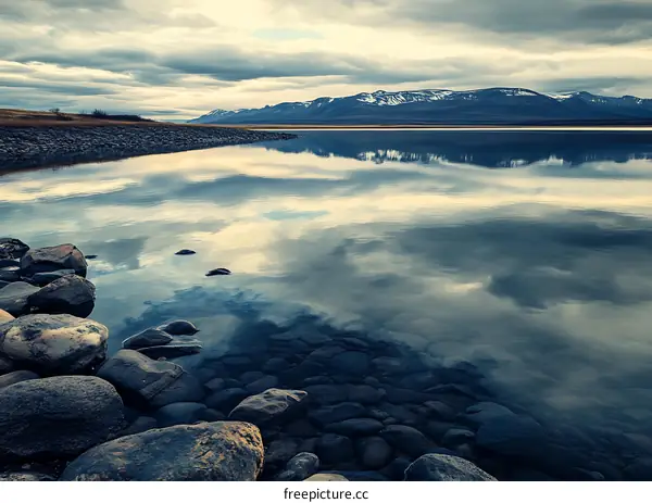 Calm Lake Reflection with Mountains in the Background