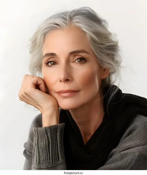 Portrait of a beautiful mature woman with grey hair