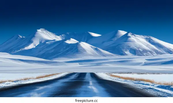 Snowy Mountain Road Landscape