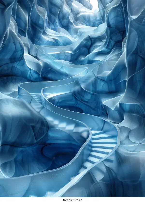 Surreal Blue Icy Cave Staircase