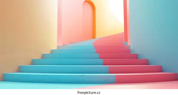 Ascending to a Bright Future: Blue and Pink Stairs