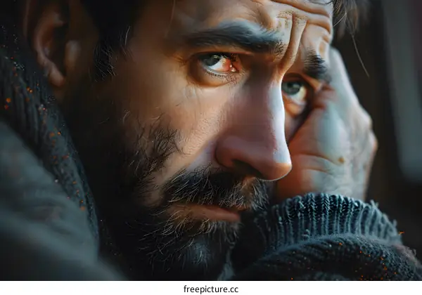 Portrait of a Man with a Beard and Knit Cap