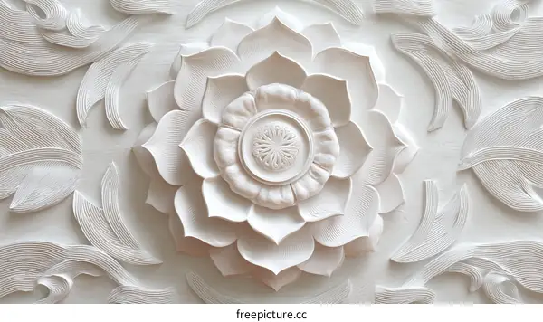 Ornate White Relief Floral Design on a Wall