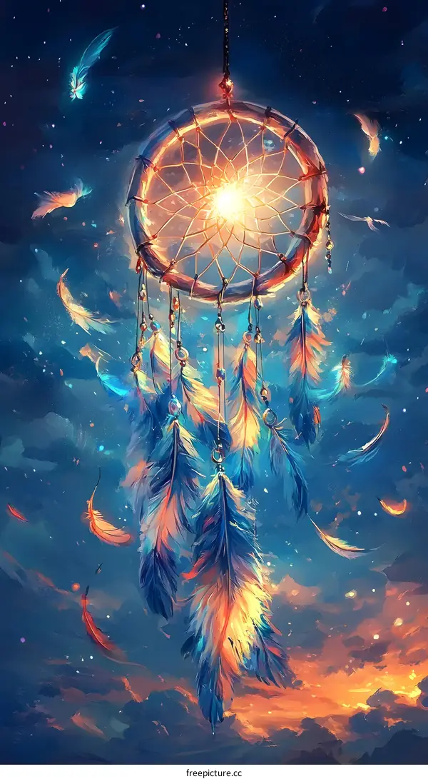 Dream Catcher with Feathers in the Sky