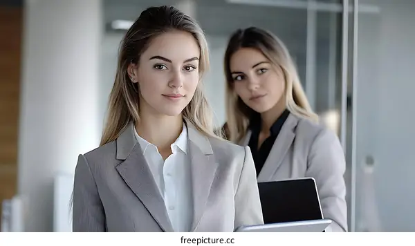 Two Caucasian Business Women in Modern Office Setting