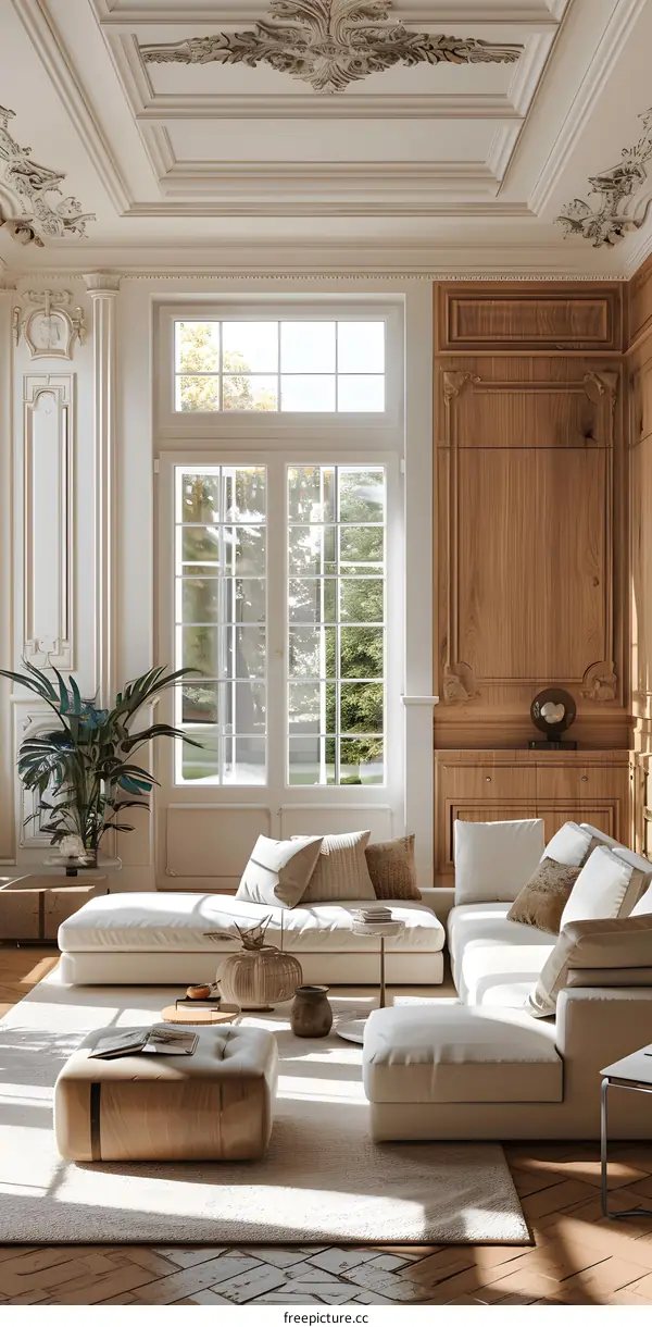 Elegant living room with oak elements