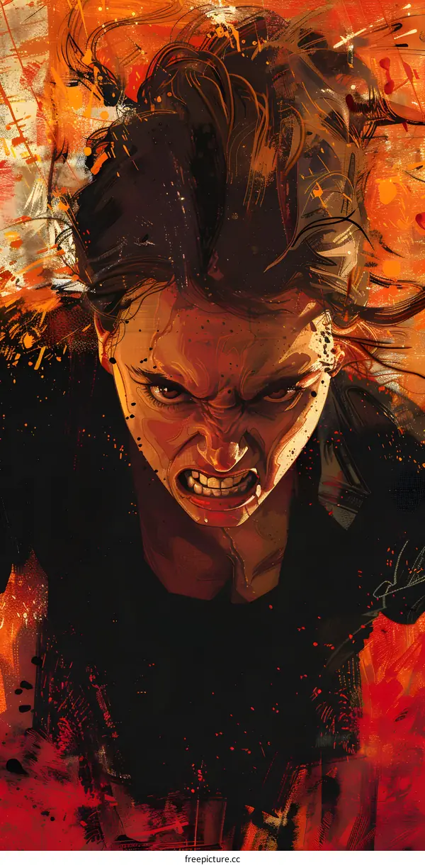 A close-up portrait of a young woman with an angry expression on her face