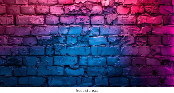 Glowing Neon Brick Wall Texture Background