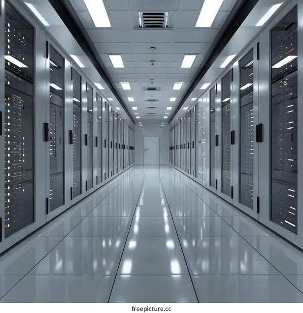 Modern Server Room Interior Design with Rows of Cabinets