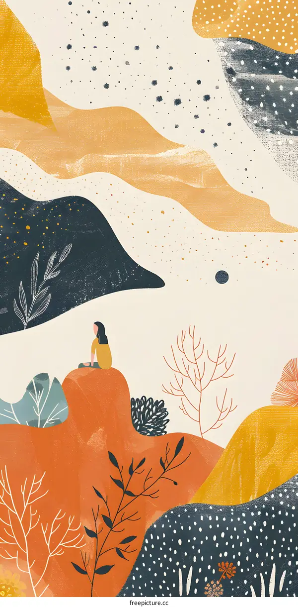 Abstract Illustration With Woman Sitting On Hill