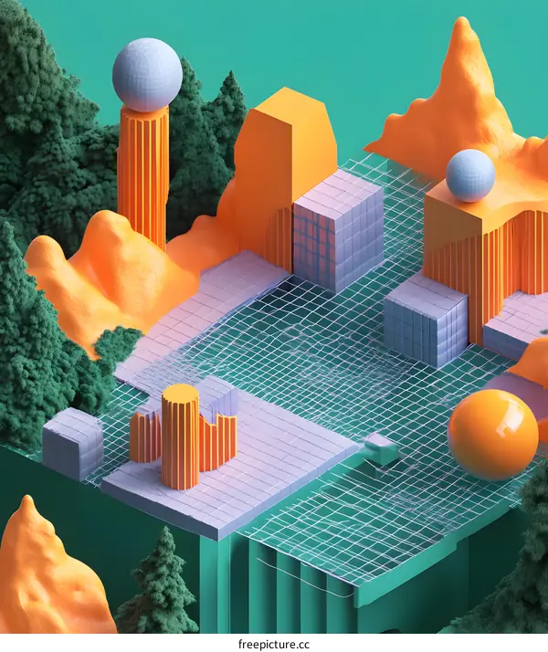 Abstract 3D Geometric Shapes and Nature Scene