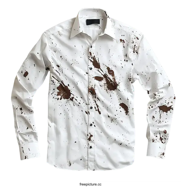 [Transparent Background PNG]Stained White Shirt with Coffee or Mud Stains