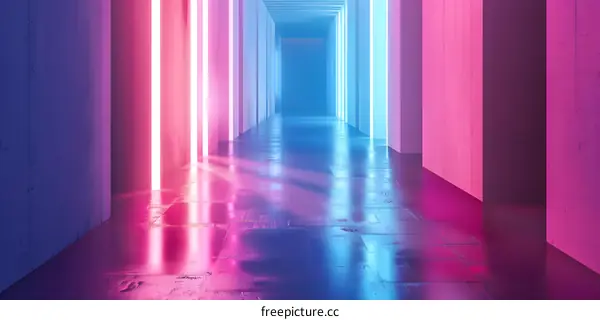Neon Lights in a Futuristic Corridor