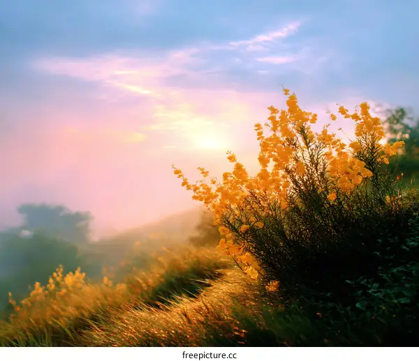 Sunrise over a Field of Golden Flowers
