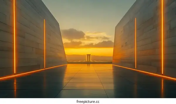 Futuristic Architecture at Sunset Corridor