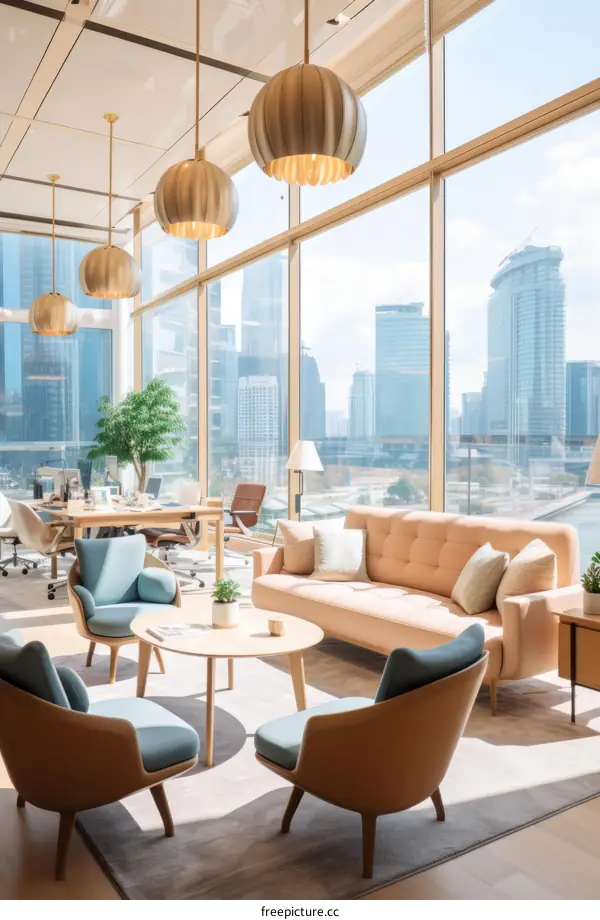 A modern office with a city view