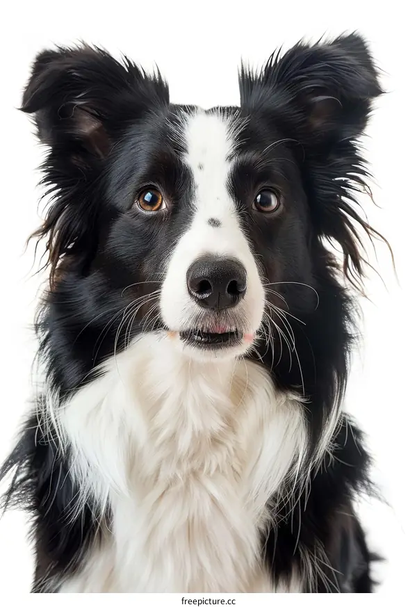 A Border Collie stares at the camera with a funny expression on its face