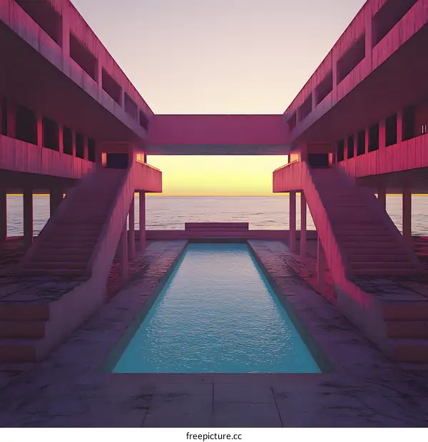 Minimalist Architecture with Pink Concrete and Swimming Pool