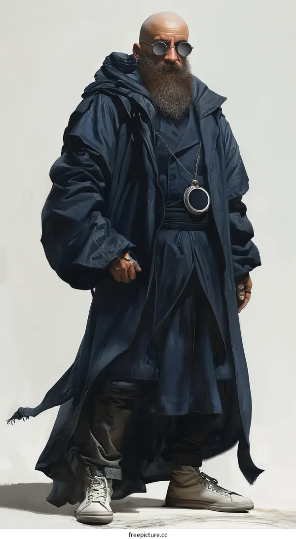 Mystical Bald Wizard with Staff and Sunglasses