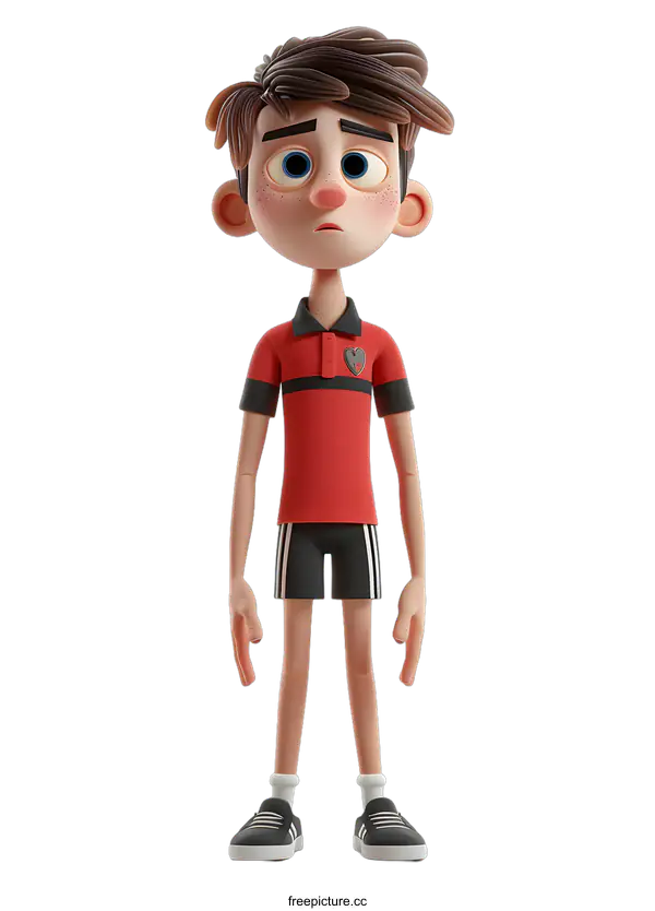 [Transparent Background PNG]3D illustration of a boy in a red and black striped shirt