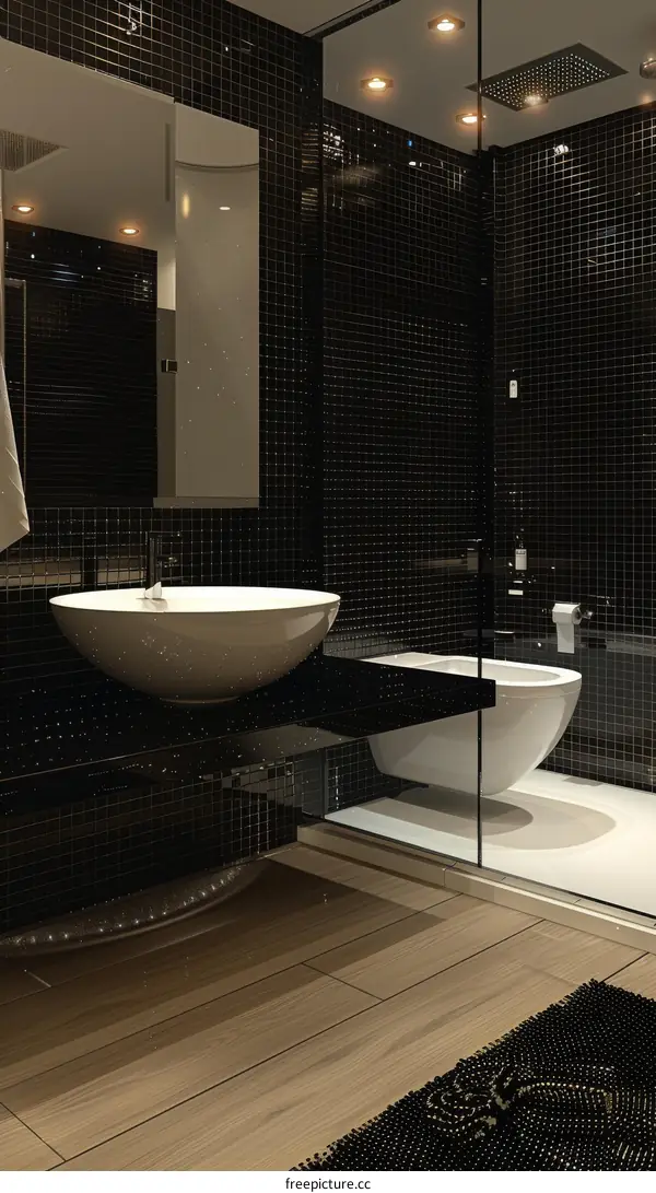 Modern Bathroom Interior Design with Black Tiles