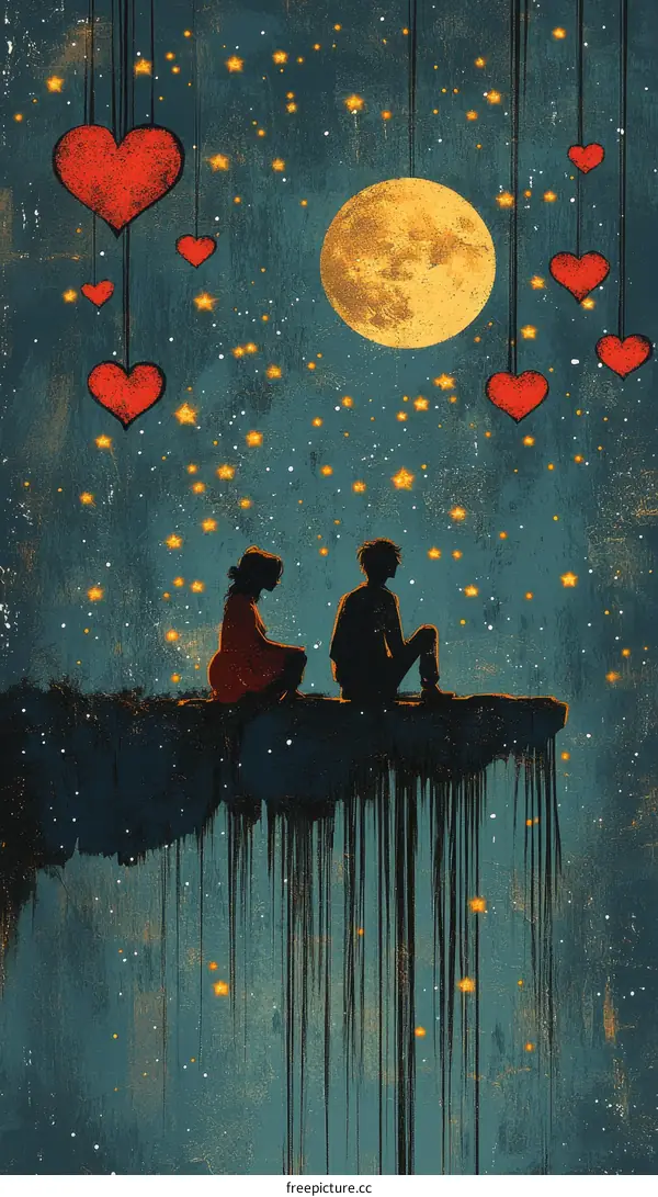 Starry Night Lovers on a Floating Cliff