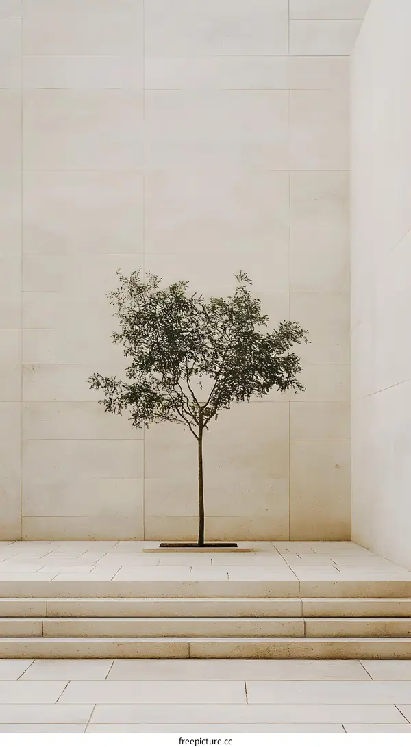 Minimalist Tree In Front Of Modern Building