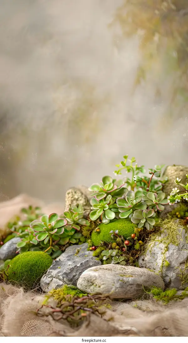 Green Moss And Stone Background