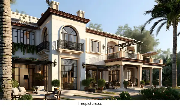 Large luxury house with pool and outdoor seating area