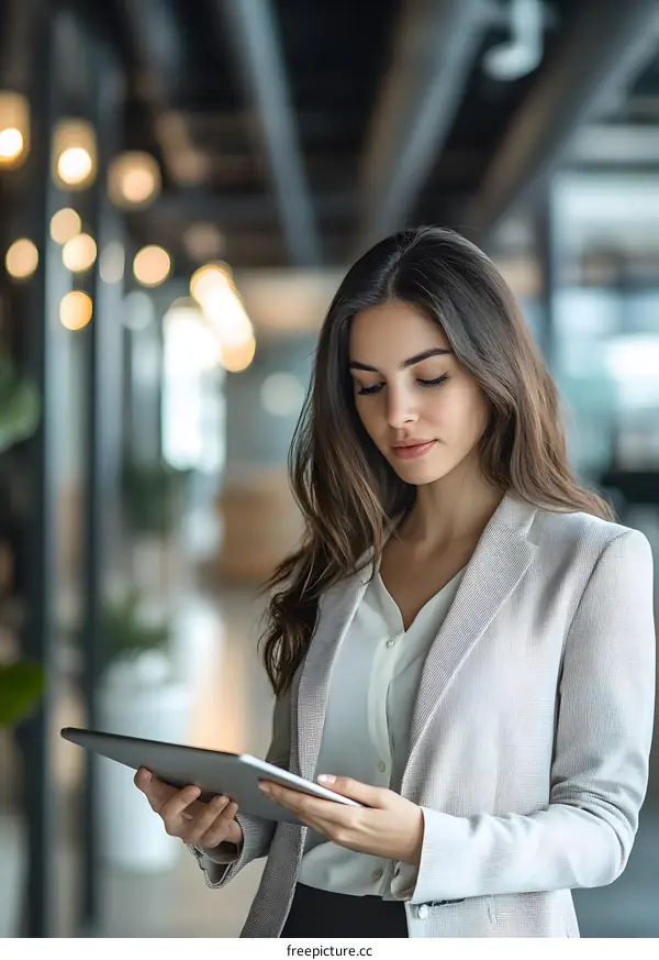 Businesswoman Using Tablet In Modern Office