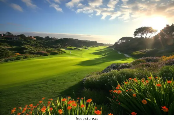Picturesque Golf Course with Colorful Flowers