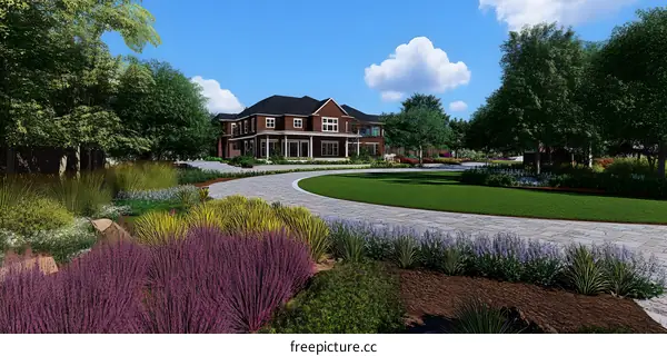 Modern Home with Lush Landscaping and Circular Driveway