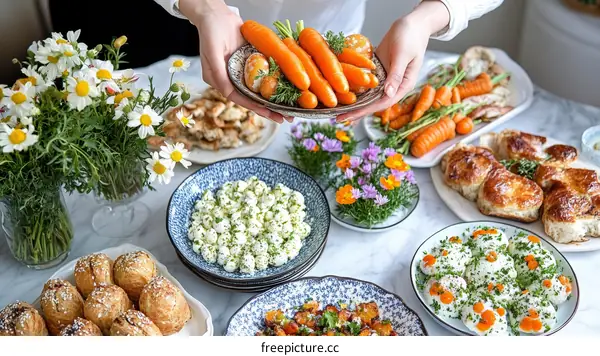 Spring Buffet Table with Seasonal Dishes