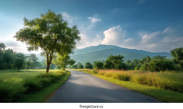 Country Road Leading Through Lush Landscape