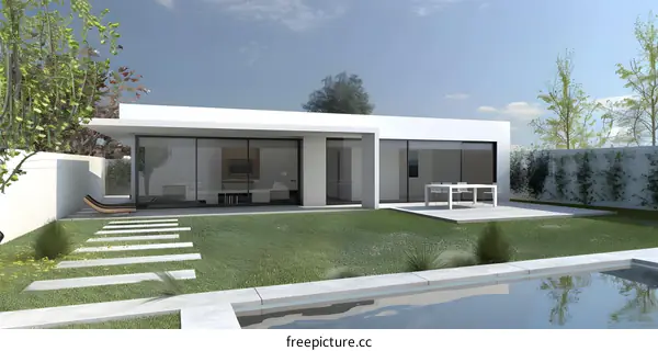 Modern Minimalist House with Pool and Lawn