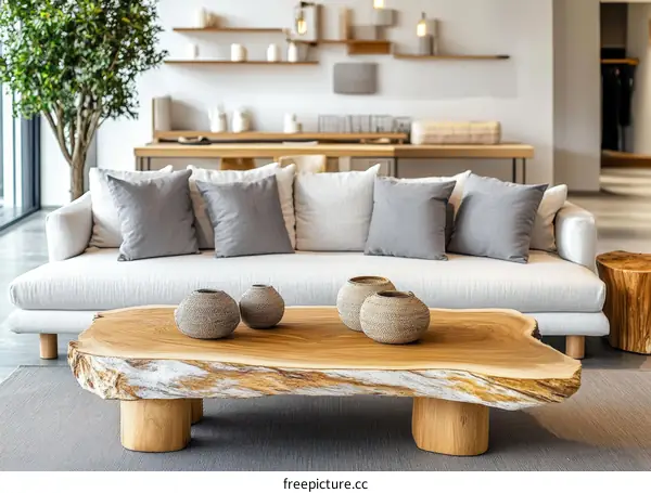 Modern Minimalist Living Room with Natural Wood Coffee Table