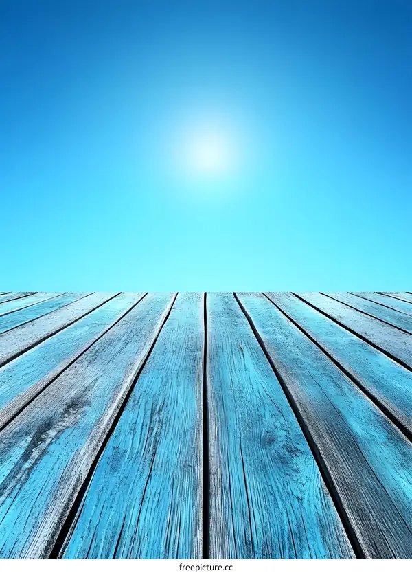 Blue Sky and Wooden Plank Background