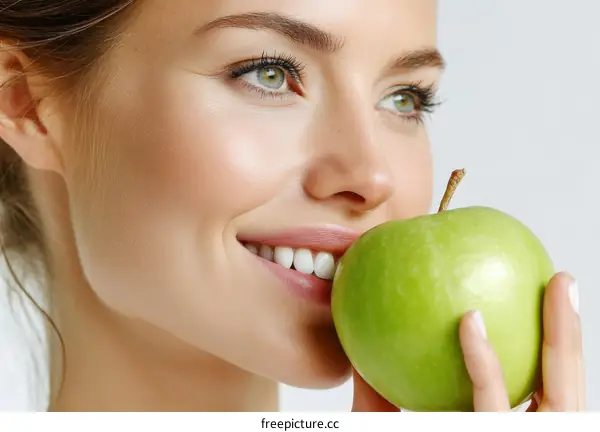 Close-up Beauty Portrait with a Fresh Apple